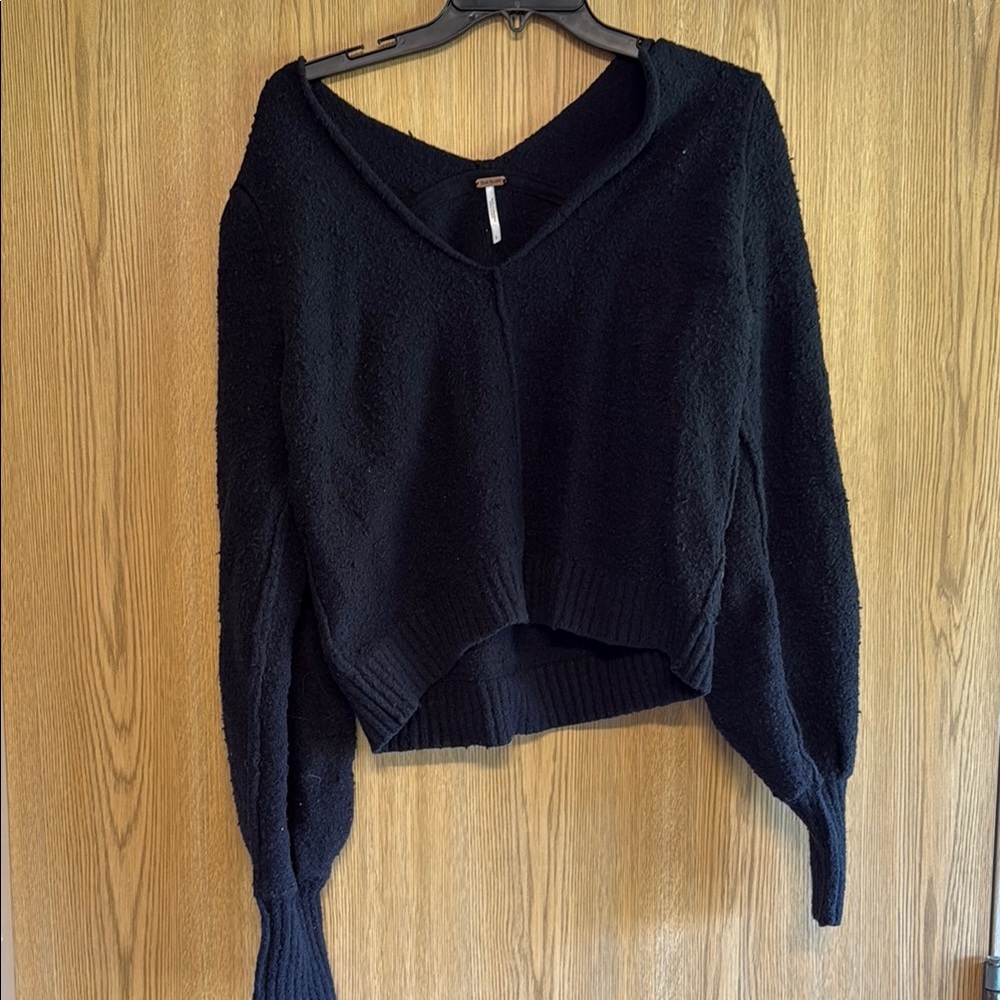 Free People Black V-Neck Sweater Relaxed Fit